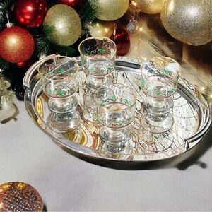 4 Vintage 1986 Arby's Christmas Collection Holly Berry Glasses Wine Goblet